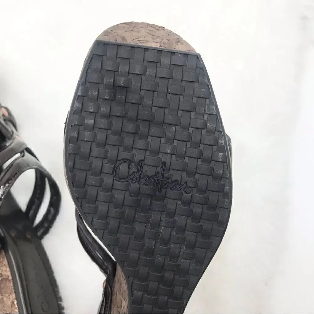 Cole Haan Brown  Medallion Keyhole Strappy Chunky Cork Wedge Retro Sandals
